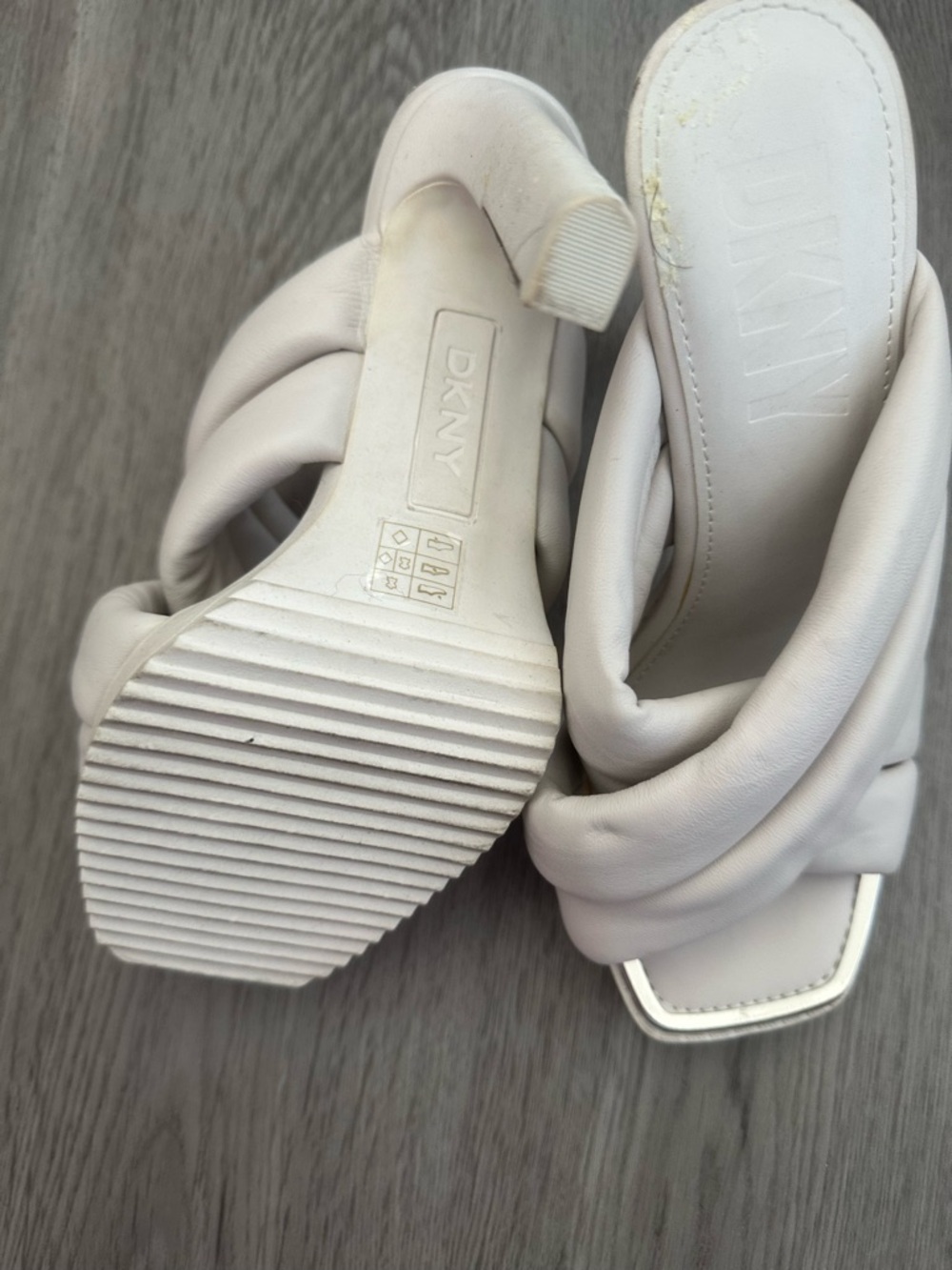 DKNY Cream Twisted Strap Slide Mules